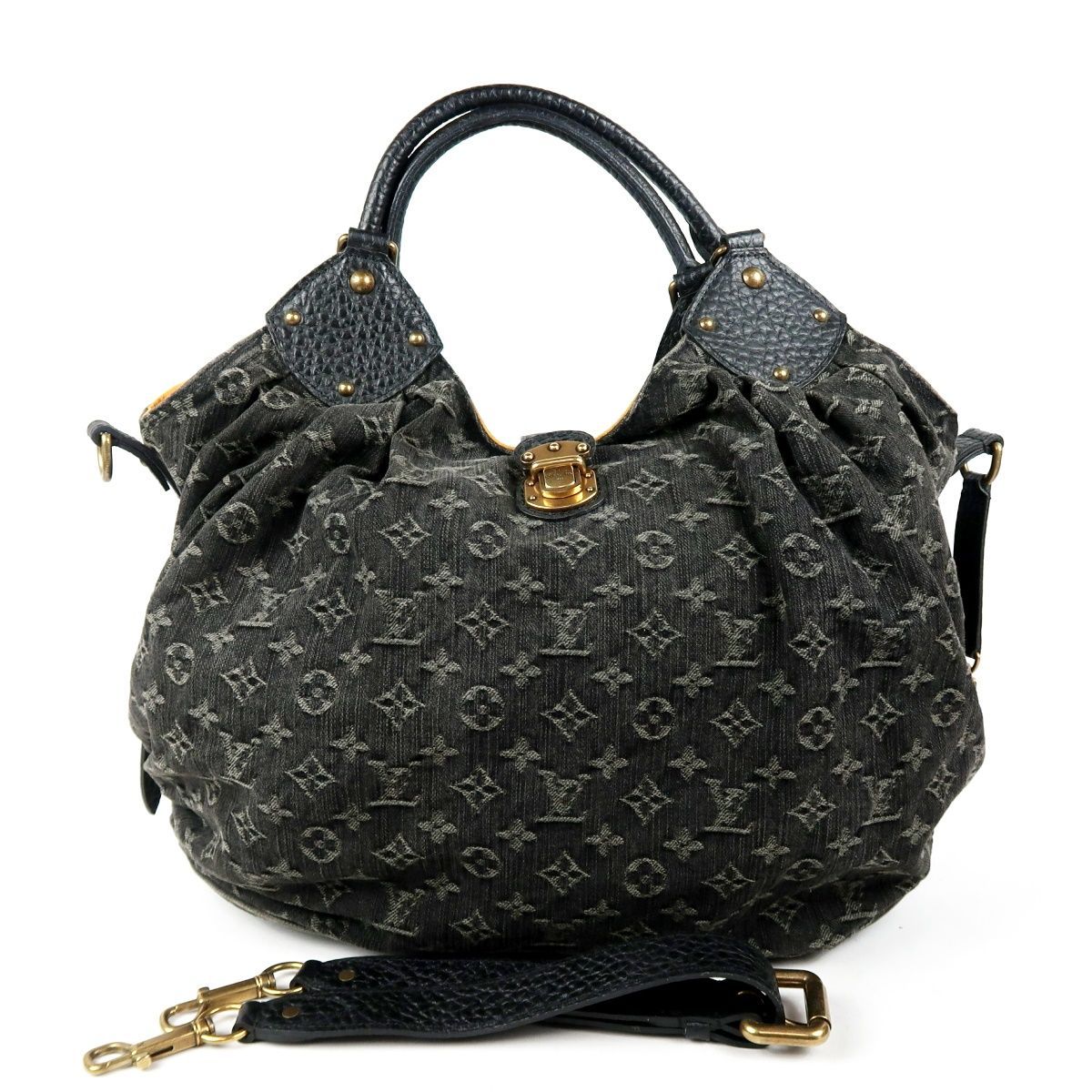 【美品】LOUIS VUITTON ヴィトン フランス製 モノグラム デニム XL ノワール 2WAY トートバッグ グレー系×ゴールド金具 レディース鞄【VD37】