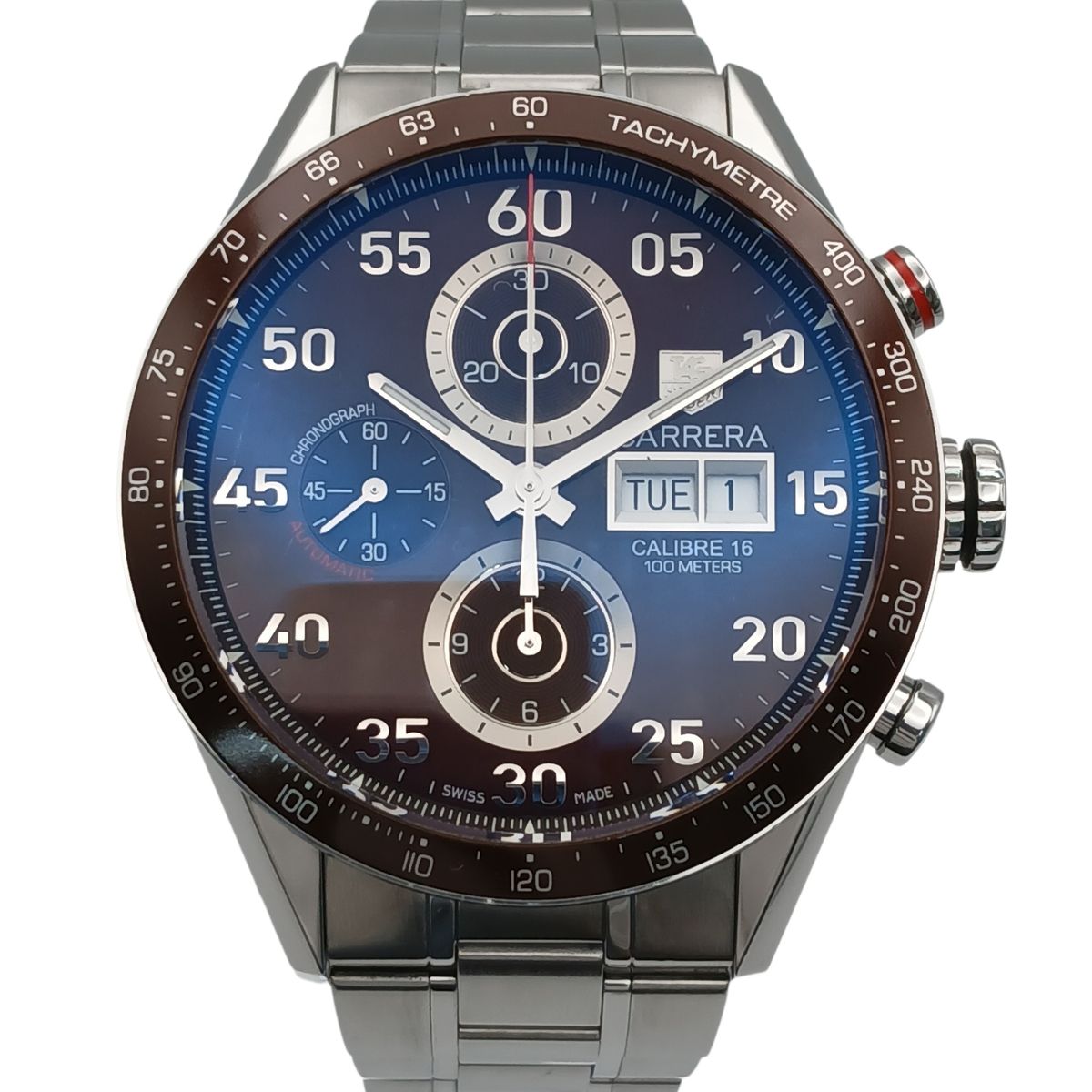 TAG HEUER タグホイヤー カレラ キャリバー16 タキメーター クロノグラフ デイデイト 腕時計 CV2A12.BA0796 メンズ ブラウン シルバー 中古