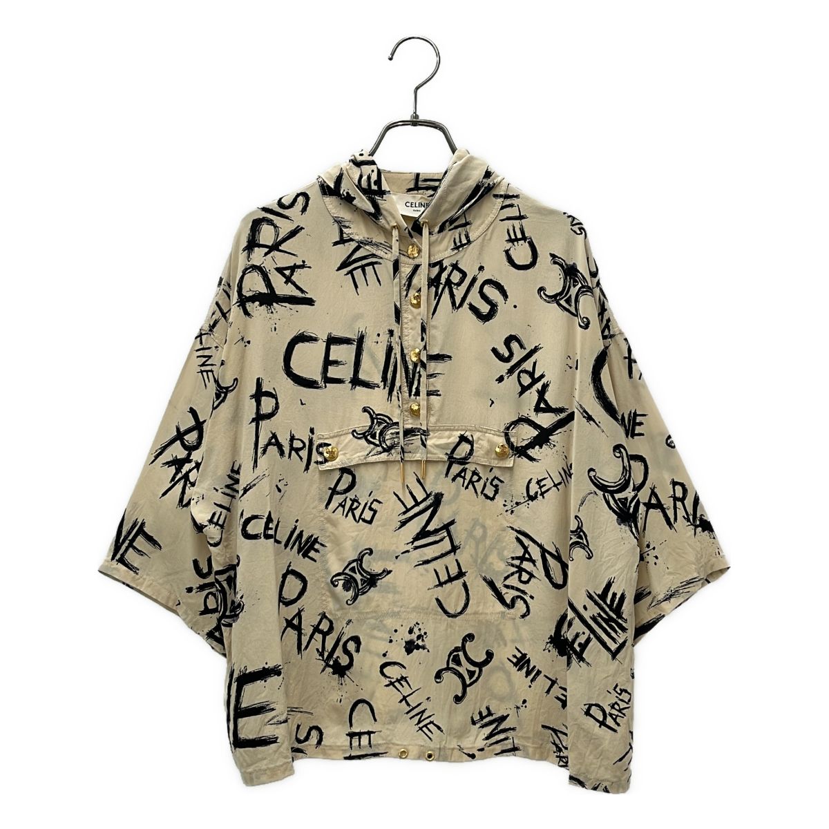CELINE / セリーヌ | 2022AW | シルク トリオンフ グラフィックロゴ フーデット プルオーバー ブラウス | ベージュ | レディース