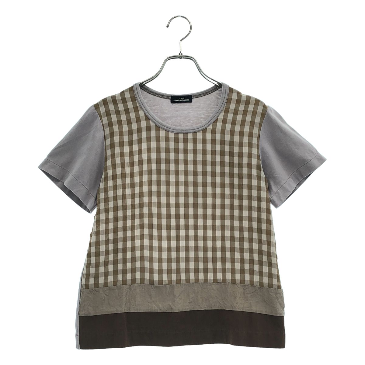 tricot COMME des GARCONS / トリココムデギャルソン | 2001SS | 製品染め チェック切替 クルーネックカットソー | グレー系/ブラウン | レディース
