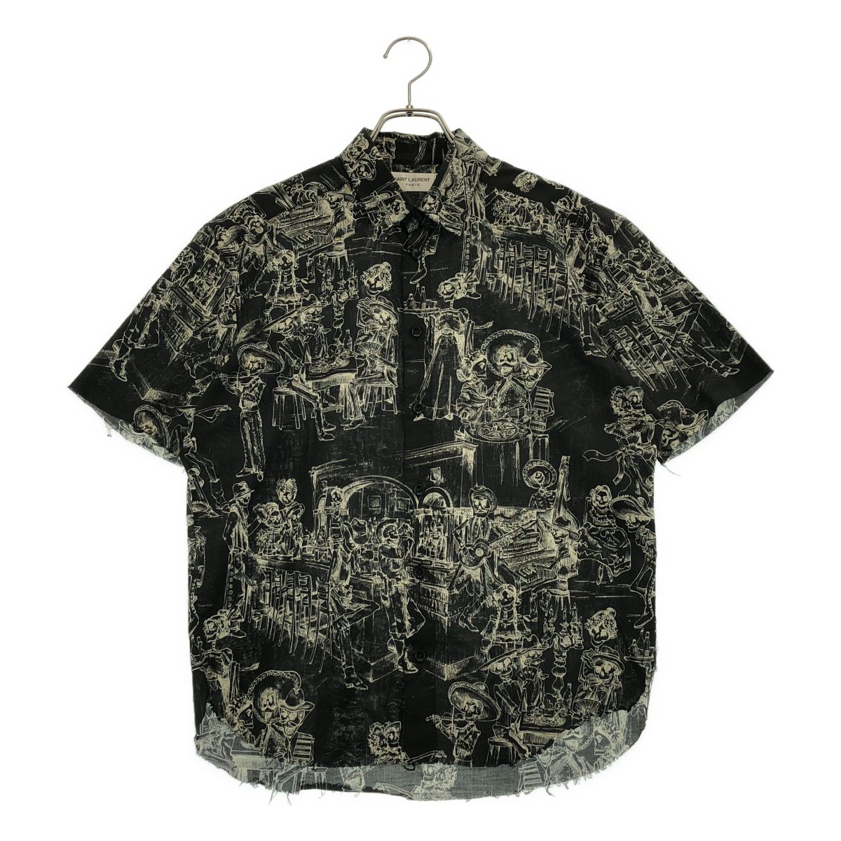 SAINT LAURENT PARIS / サンローランパリ | メキシカンパーティー スカルプリント 半袖シャツ | 38 | ブラック | メンズ