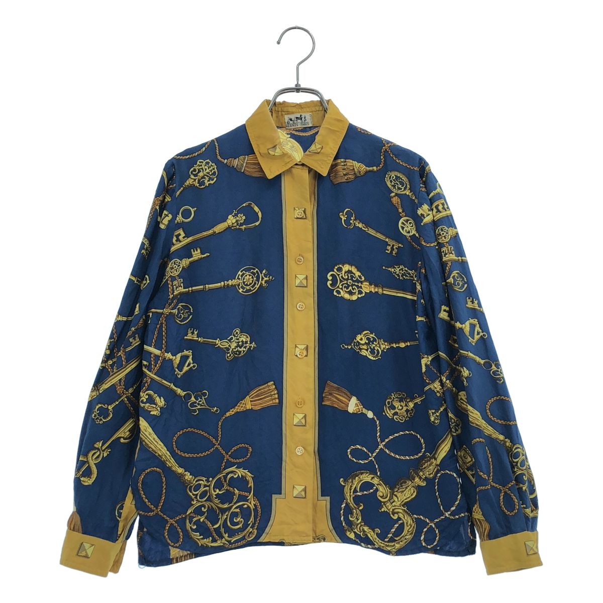 HERMES / エルメス | ヴィンテージ / LES CLES 鍵柄 シルクシャツ | ネイビー | レディース