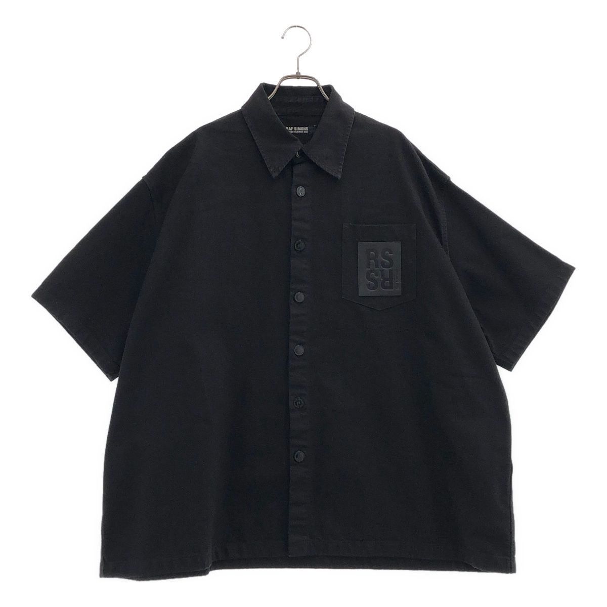 RAF SIMONS / ラフシモンズ | 2023SS | レザーパッチ オーバーサイズ デニム 半袖シャツ | M | ブラック | メンズ