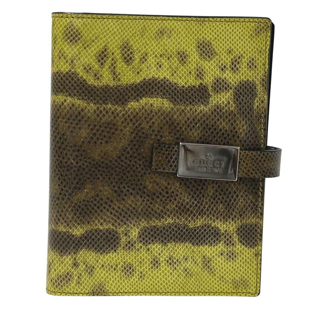 グッチ GUCCI 手帳カバー レディース メンズ ブランド レザー ブラウン イエロー 6穴式 ノート付き おしゃれ 【中古】 14,697円