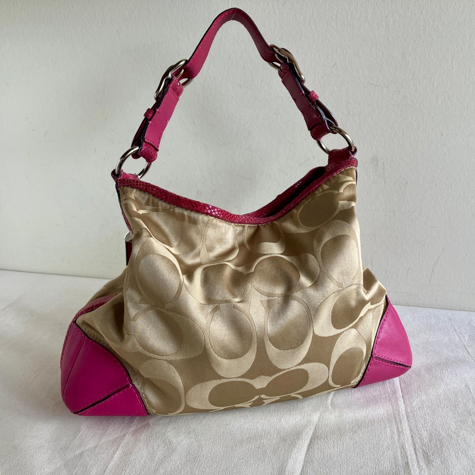 Vintage Coach Peyton Signature Sateen Hobo Shoulder Bag Pink 