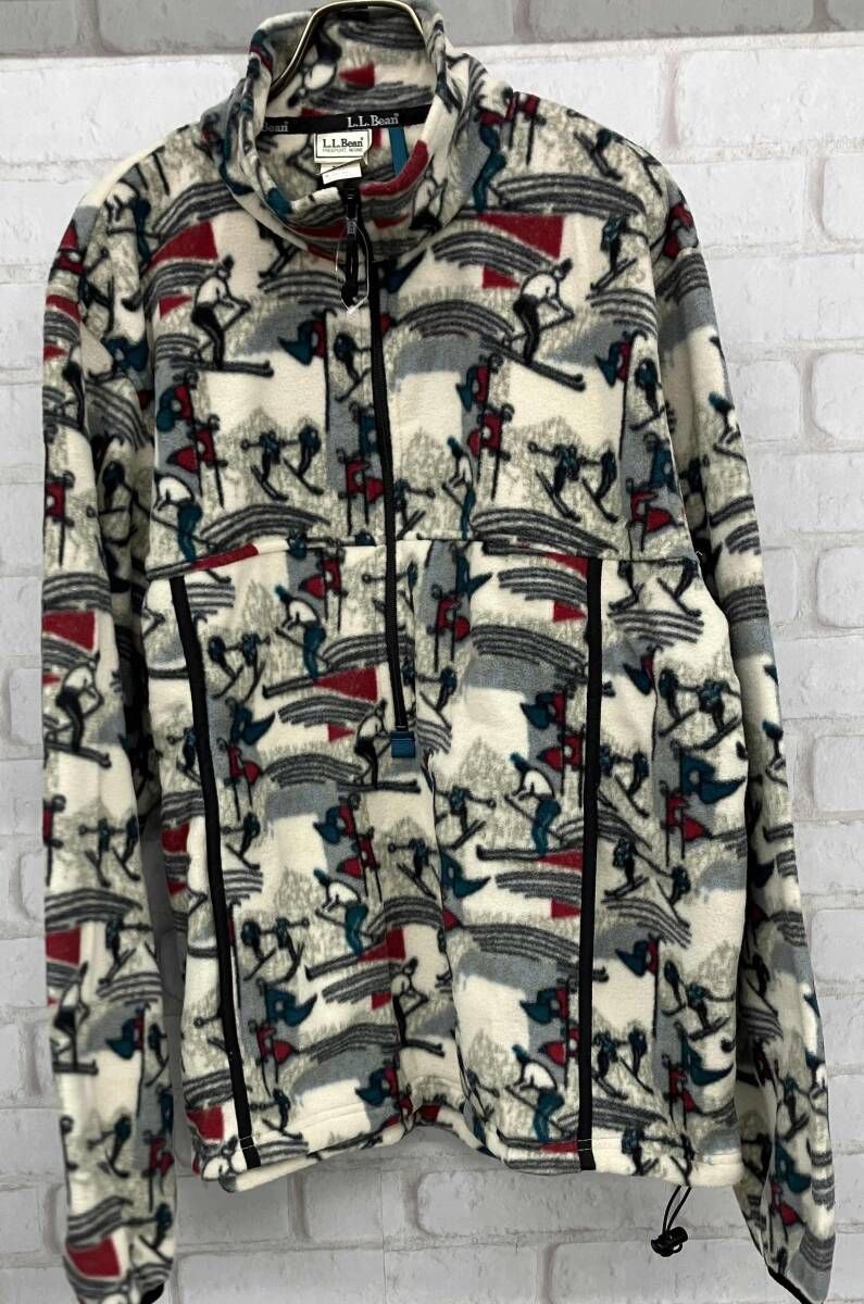L.L.Bean フリースジャケット エルエルビーン ハーフジップ POLARTEC 90s 総柄 スキー柄 USA製 size L