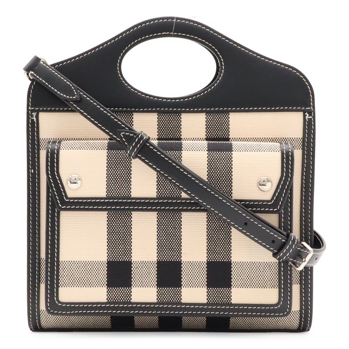 BURBERRY バーバリー ミニ ポケットバッグ チェック柄 ショルダーバッグ 2WAY ハンドバッグキャンバス レザー ブラック 黒 ホワイト 白 8052287 38,870円