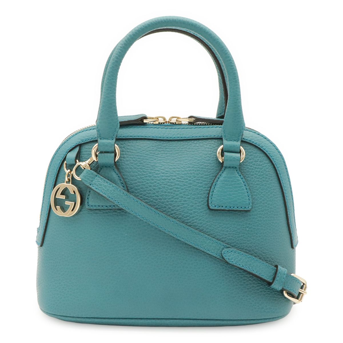 GUCCI グッチ インターロッキングG ハンドバッグ 2WAY ショルダーバッグ 斜め掛け レザー エメラルドブルー ゴールド金具 アウトレット品 449664