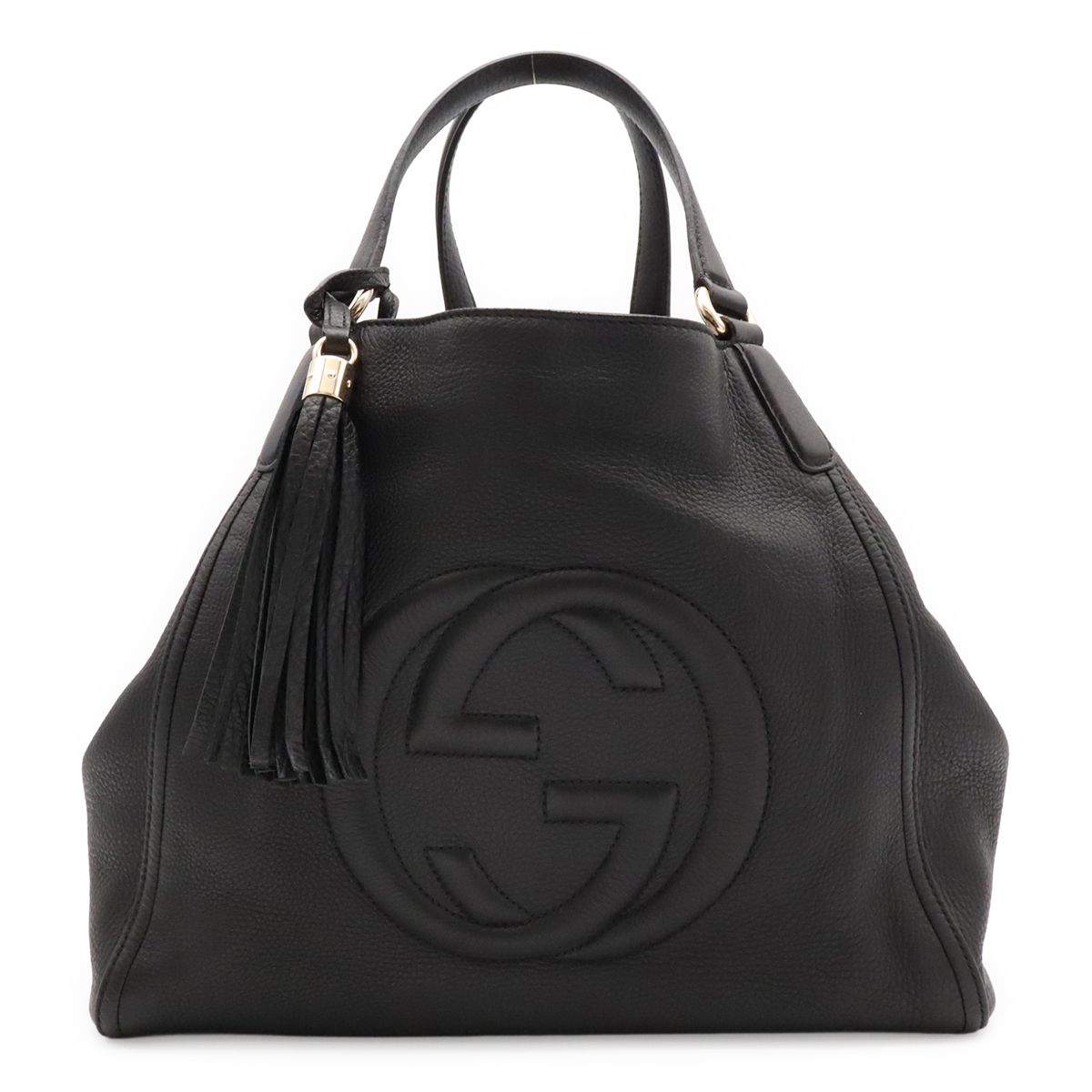 GUCCI グッチ ソーホー セラリウス トートバッグ ショルダーバッグ 肩掛け タッセル フリンジ レザー ブラック 黒 ゴールド金具 282309