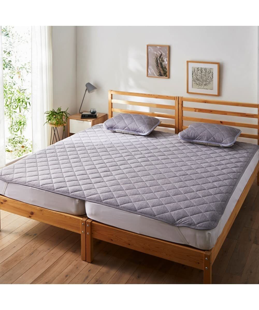 ★新品★[nissen(ニッセン)] 接触冷感×綿混タオル地吸汗速乾リバーシブル敷きパッド(ファミリーサイズ) ライラックグレー 4人用(240cm) 7926da16