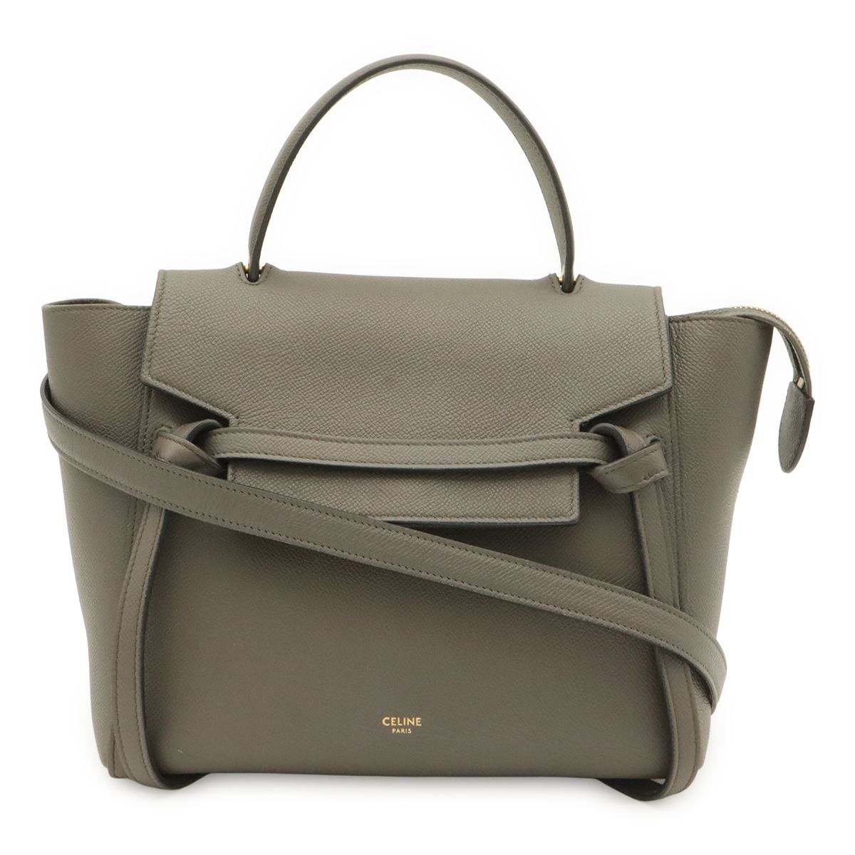 CELINE セリーヌ マイクロ ベルトバッグ ハンドバッグ トップハンドル 2WAY ショルダーバッグ 斜め掛け レザー グレー ゴールド金具 189153