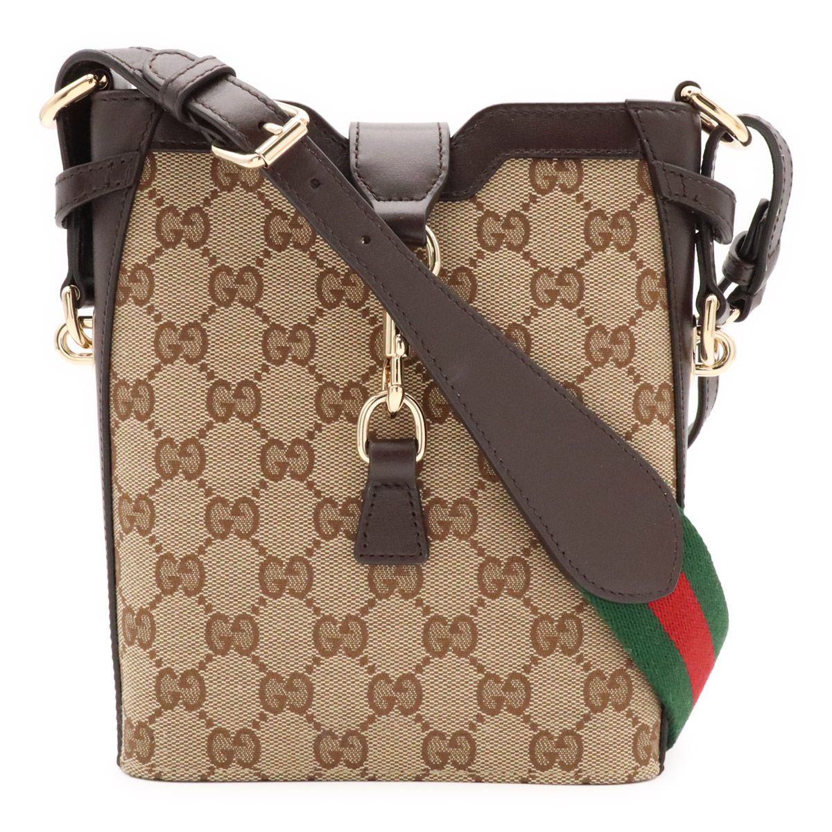 GUCCI グッチ GGキャンバス ミニバケット バケットバッグ ショルダーバッグ レザー ベージュ ダークブラウン グリーン レッド ゴールド金具 782919