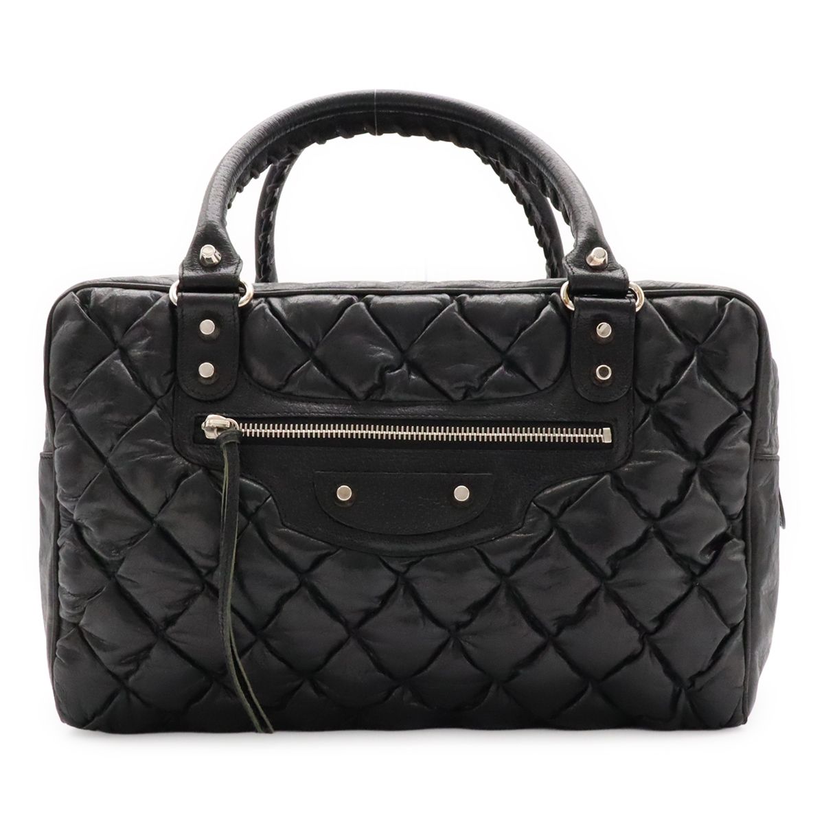 BALENCIAGA バレンシアガ ザ マトラッセ ハンドバッグ ミニボストンバッグ レザー ブラック 黒 シルバー金具 ミラー欠品 168031