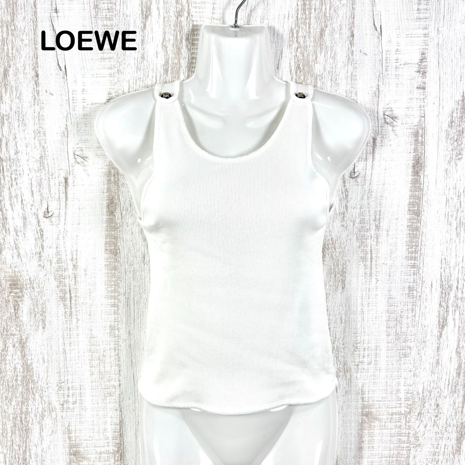 80s LOEWE ヴィンテージ ロエベ ロゴ金ボタン リブタンクトップ 