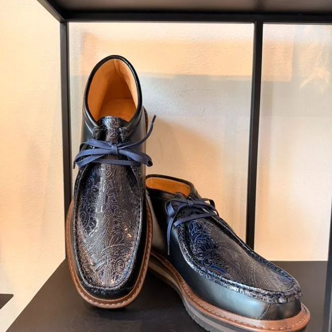 バジョルゴ　BajoLugo モカシン　スムースブラック×ペイズリーネイビー　Size27.5-28.0 （BG460）SAMPLE商品　幻の1品 12,600円