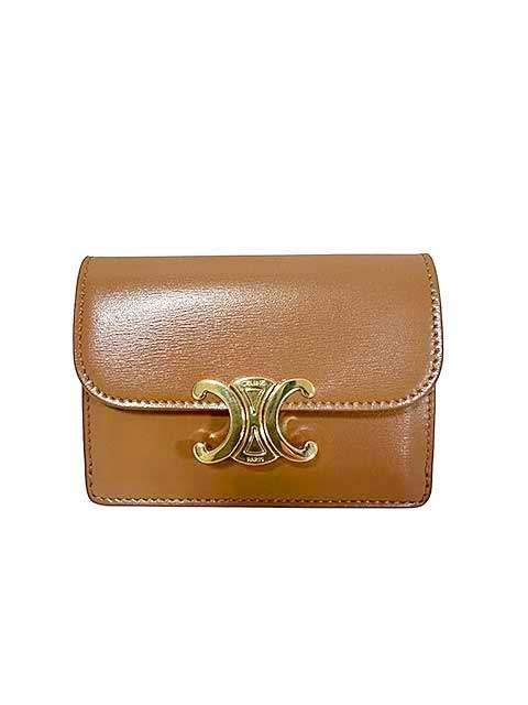 【中古】【美品】CELINE　セリーヌ　トリオンフフラップ付きカードホルダー　カードケース　ブラウン系　シャイニーレザー＿S17＿セルモアから出品＿s-0255-r17 28,795円