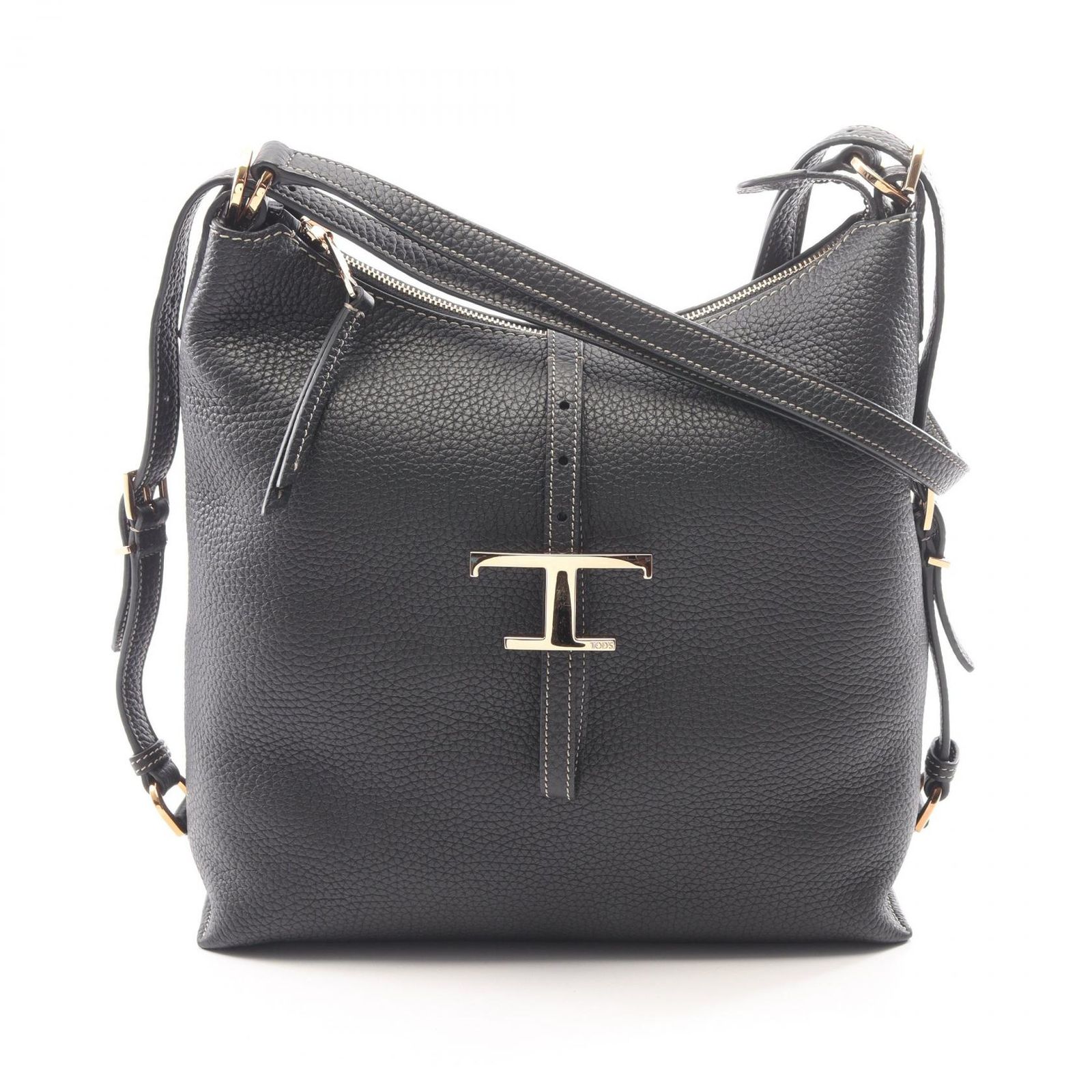 トッズ TOD'S ショルダーバッグ T タイムレス ブラック レザー Tタイムレス レザー ショルダー スモール レディース Used A