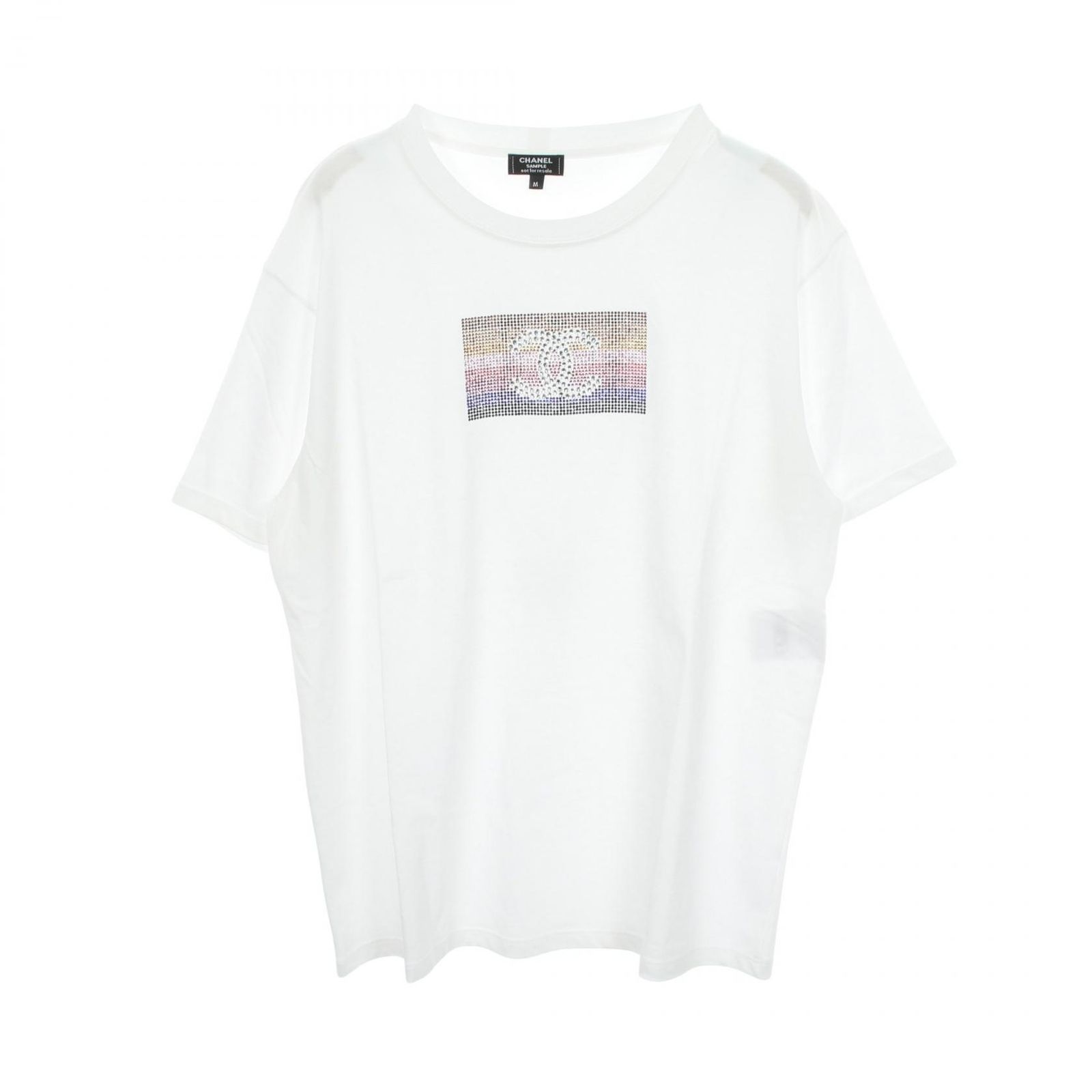 シャネル CHANEL 半袖Tシャツ ココマーク ラインストーン ホワイト コットン Tシャツ レディース Used A