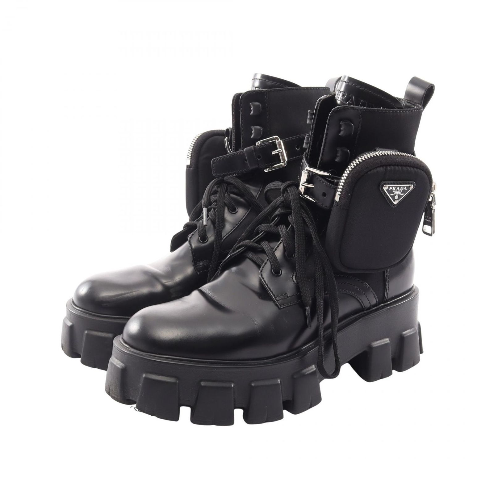 プラダ PRADA ブーツ Re-Nylon モノリス 2UE007 レザー ナイロン シューズ モノリス ブーツ レディース Used B