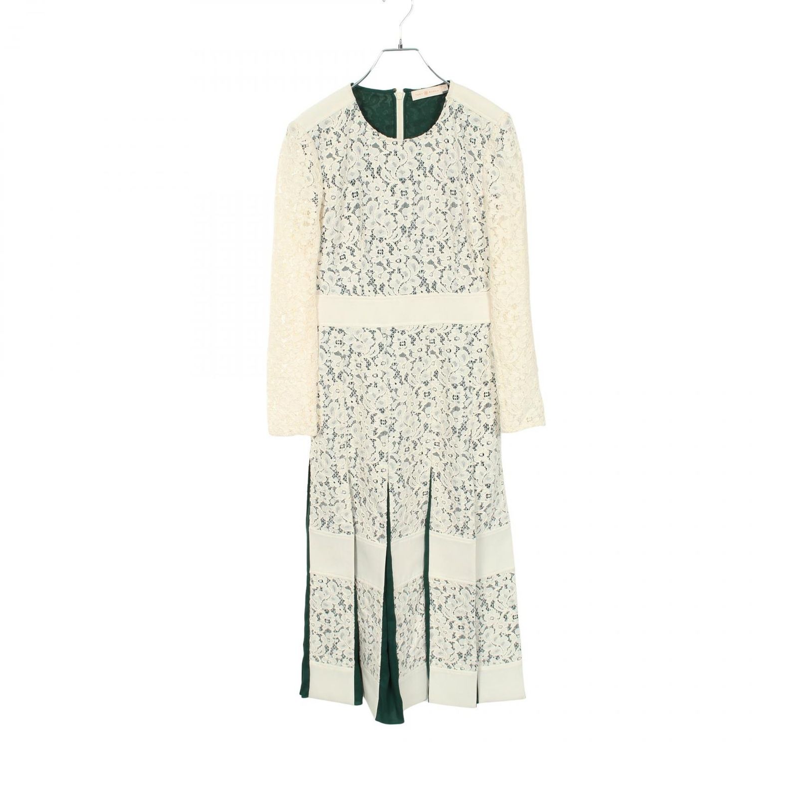 トリーバーチ Tory Burch ワンピース レース 長袖 緑/白 コットン ワンピース レディース Used A
