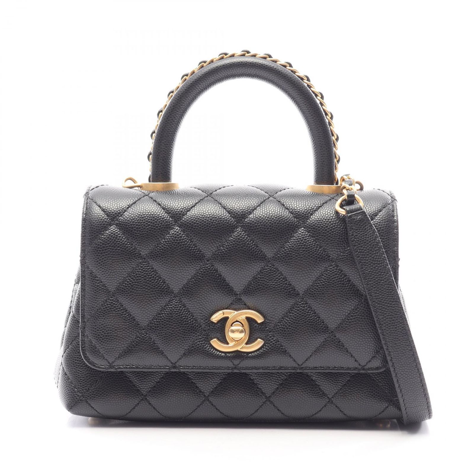 シャネル CHANEL ハンドバッグ ココハンドルXXS トップハンドル 2WAY AS2215 ブラック キャビアスキン(グレインドカーフ) ココハンドル マトラッセ 2wayチェーンショルダー