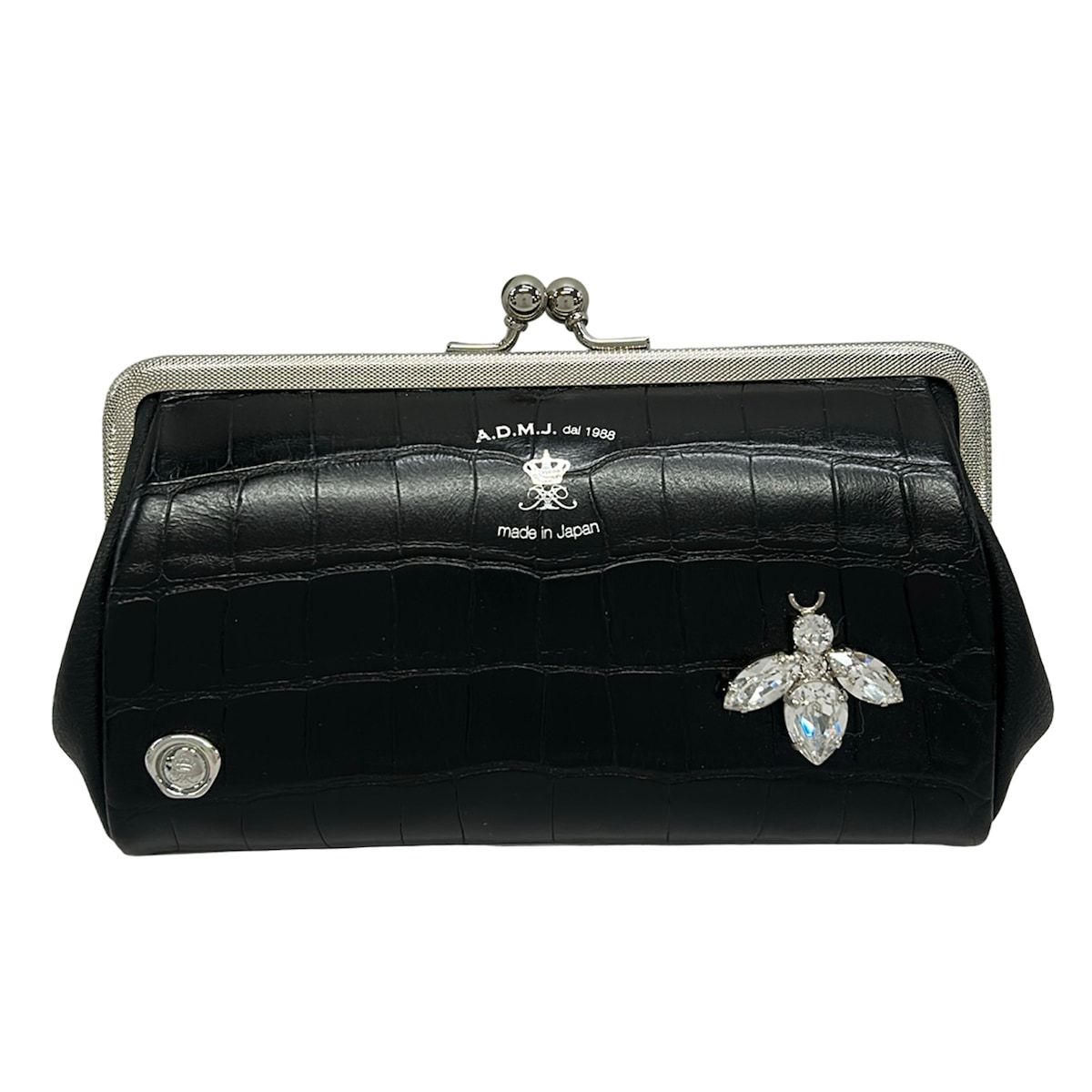 AccessoiresDeMademoiselle(ADMJ)(アクセソワ・ドゥ・マドモワゼル) 財布新品同様 - 黒 がま口/型押し加工/ビジュー レザー