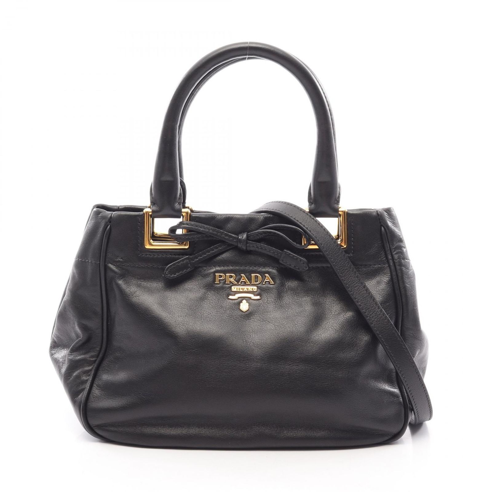プラダ PRADA ハンドバッグ リボン 2WAY BN2245 ブラック レザー メタルロゴ リボンモチーフ 2way ハンドバッグ レディース Used A