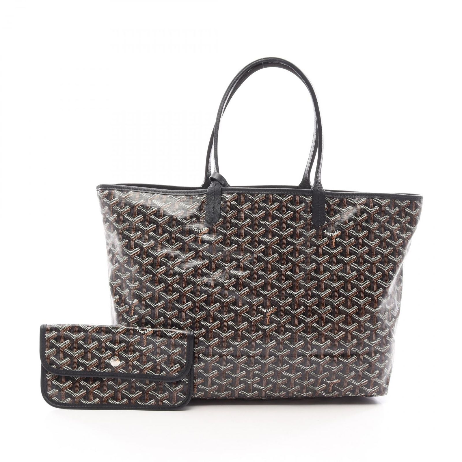 ゴヤール GOYARD トートバッグ サンルイPM ブラック/ブラウン/ホワイト PVCコーティングキャンバス レザー サンルイ PM レディース Used A