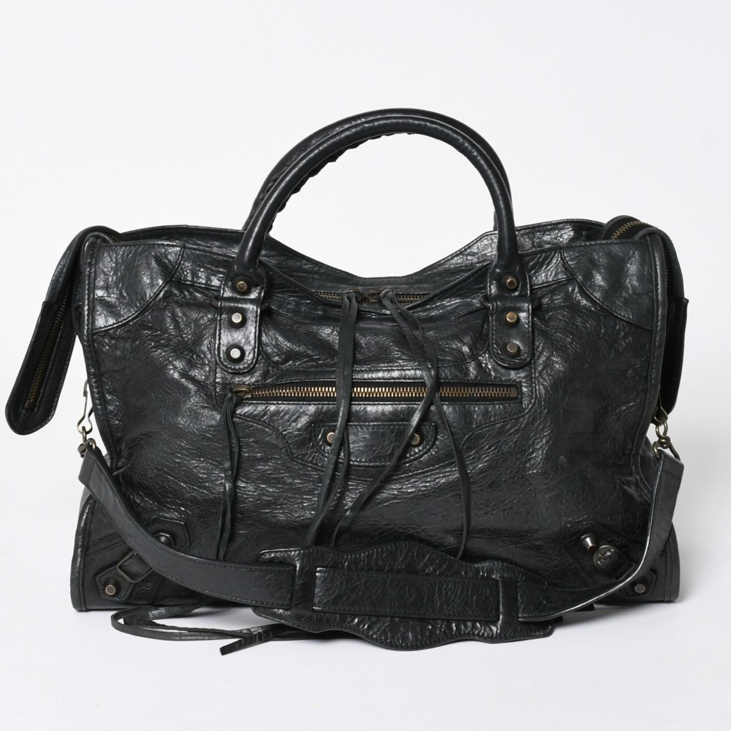 極美品 BALENCIAGA バレンシアガ ザ・シティ 115748 ブラック レザー ブロンズ金具 2WAY ハンドバッグ ショルダーバッグ 中古 4a006503