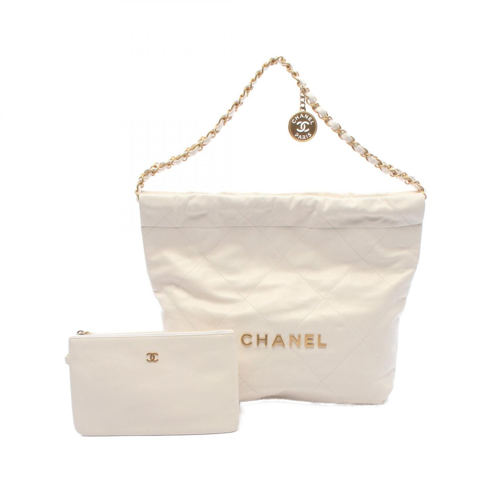 シャネル CHANEL ショルダーバッグ マトラッセ シャネル22 スモール AS3260 ホワイト レザー CHANEL22 マトラッセ スモール チェーンショルダー レディース Used A
