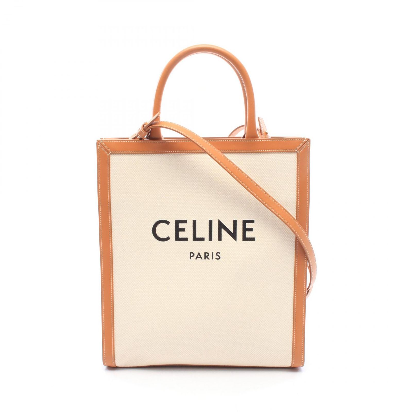 セリーヌ CELINE トートバッグ スモール バーティカル カバ 192082BNZ.02NT アイボリー/ブラウン/ブラック キャンバス レザー バーティカル カバ スモール レディース