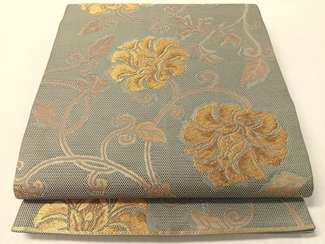 平和屋着物●六通柄袋帯　牡丹唐草文　金糸　正絹　逸品　CABL6046vp 23,400円