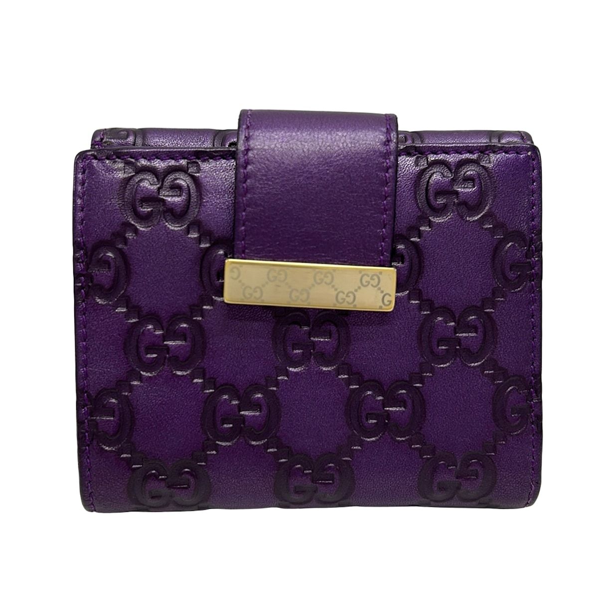 GUCCI(グッチ) Wホック財布美品 シマライン 212091 パープル レザー 9,288円