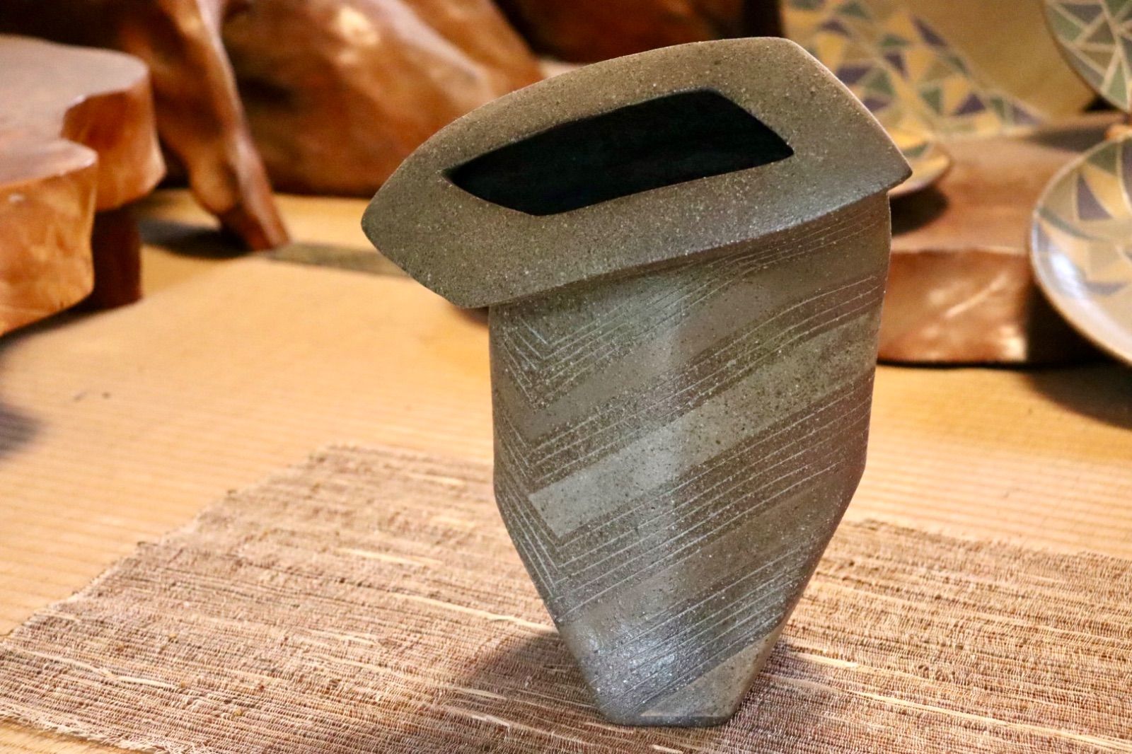 GMJI9◯市野悟窯 丹波焼 花器 花生 一輪挿し 陶器 市野哲次 伝統工芸