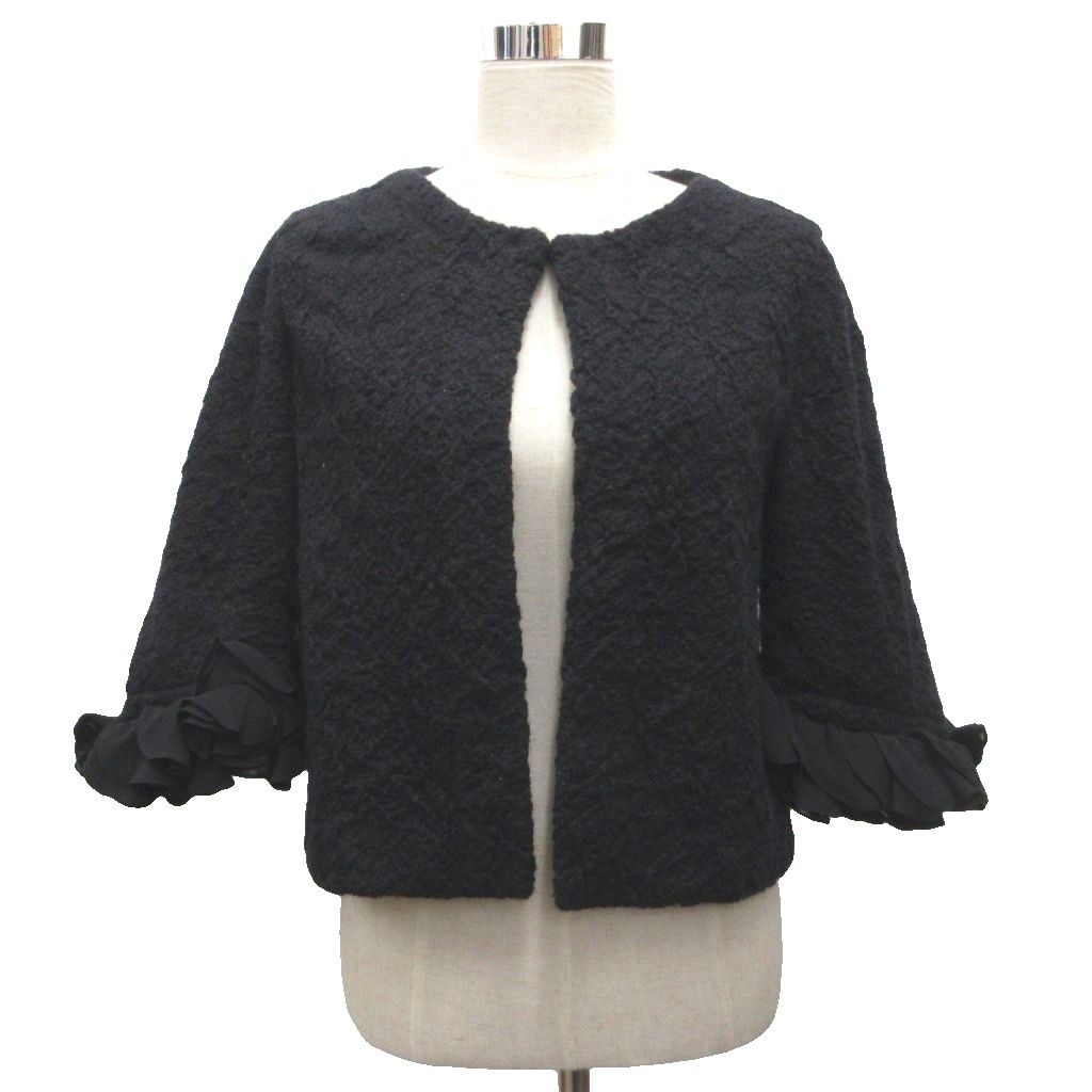 ヴァレンティノ ヴァレンチノ VALENTINO HIVER 2008 カーディガン ニット 長袖 ジャケット ブルゾン 短丈 モヘア混 絹 シルク100% 黒 ブラック ■IBO100