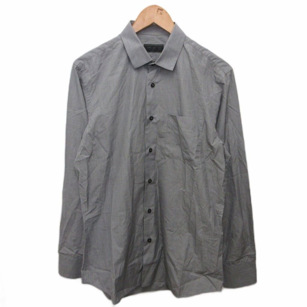 プラダ PRADA 2012 ドレスシャツ ビジネスシャツ 長袖 コットン 40 グレー UCM002 1DNX ■IBO101