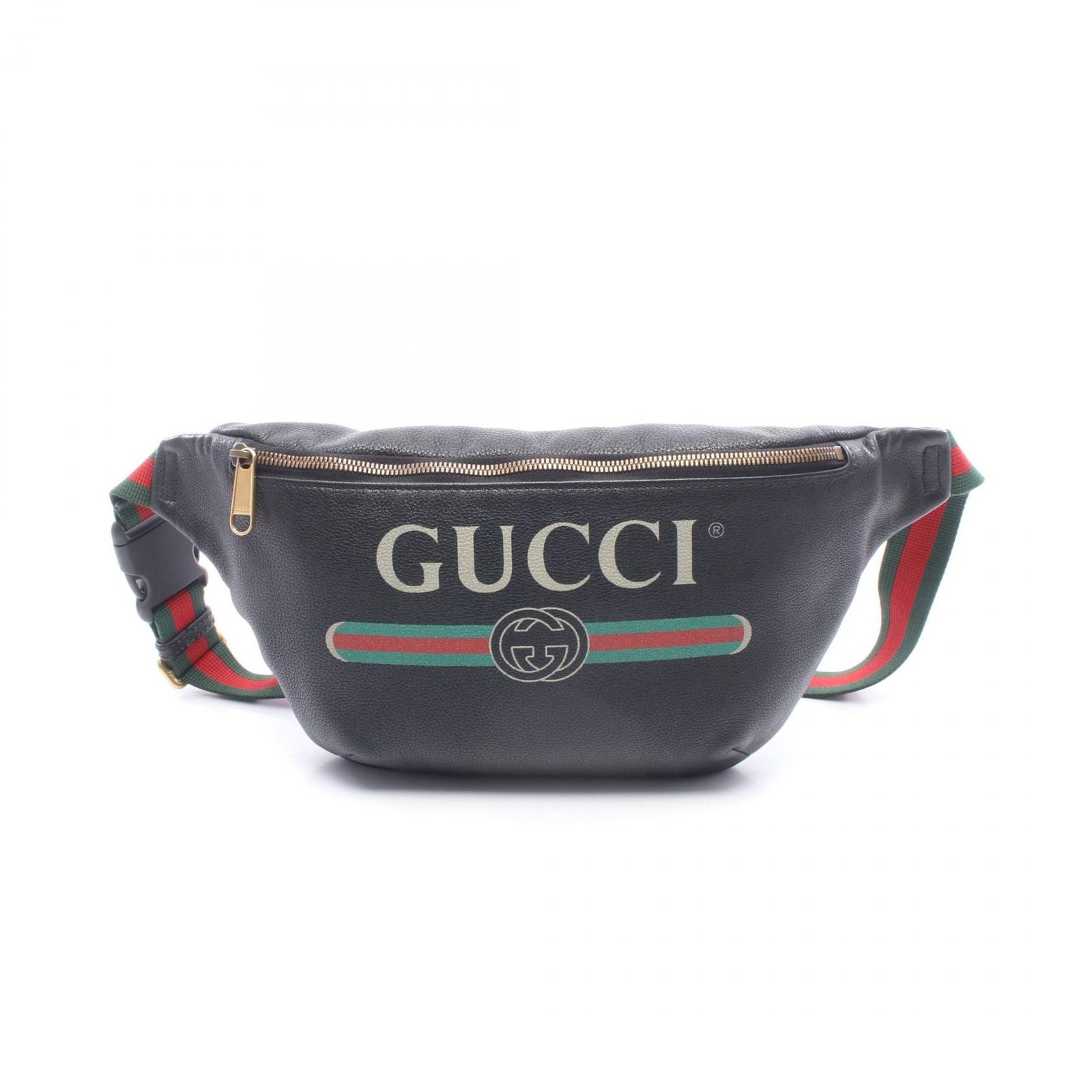 グッチ GUCCI ウエストバッグ ヴィンテージロゴ ウェビングライン 493869 ブラック/グリーン/レッド レザー グッチプリント ベルトバッグ ミディアム ユニセックス