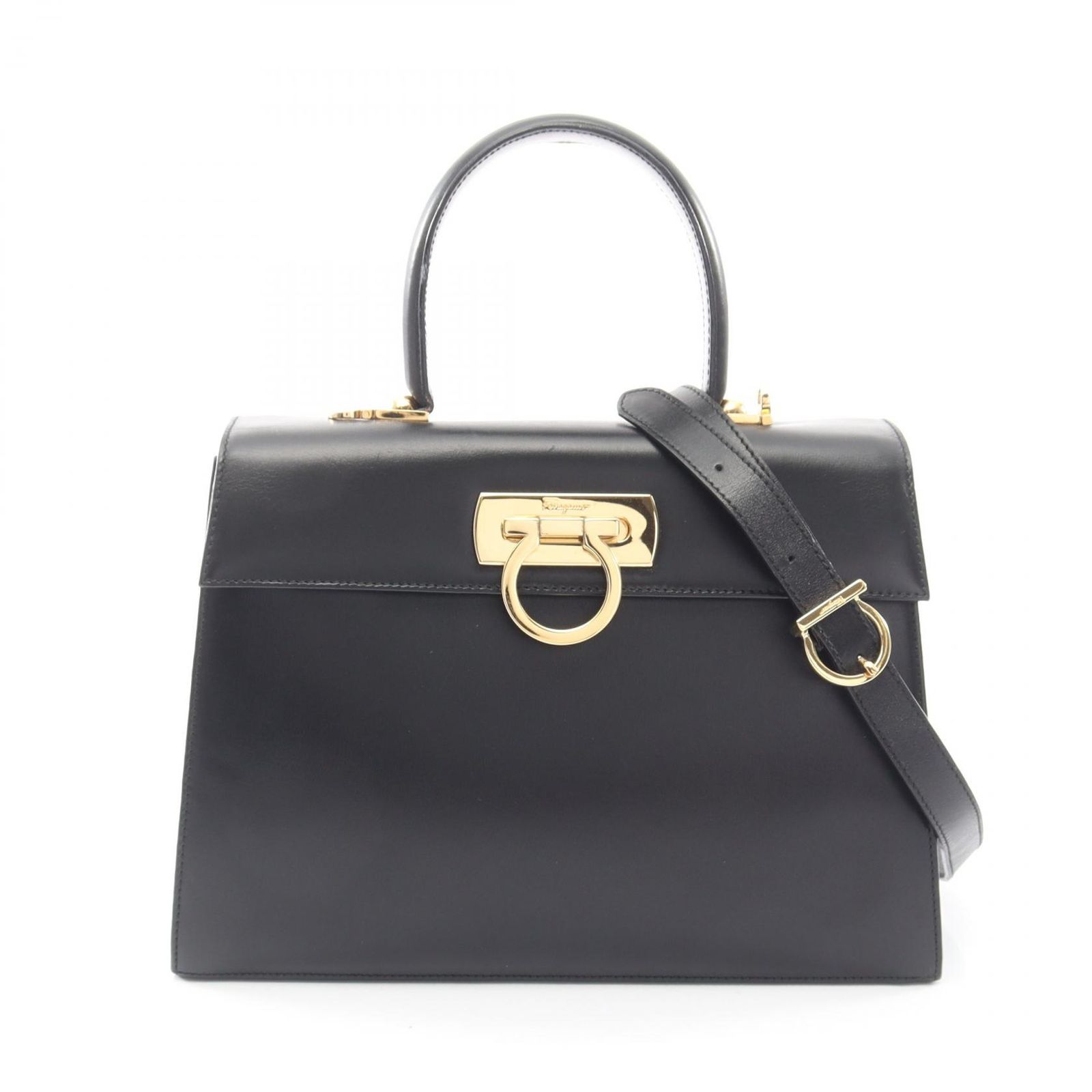 サルヴァトーレフェラガモ Salvatore Ferragamo ハンドバッグ ガンチーニ 2WAY ブラック レザー ガンチーニ 2way ハンドバッグ レディース Used A