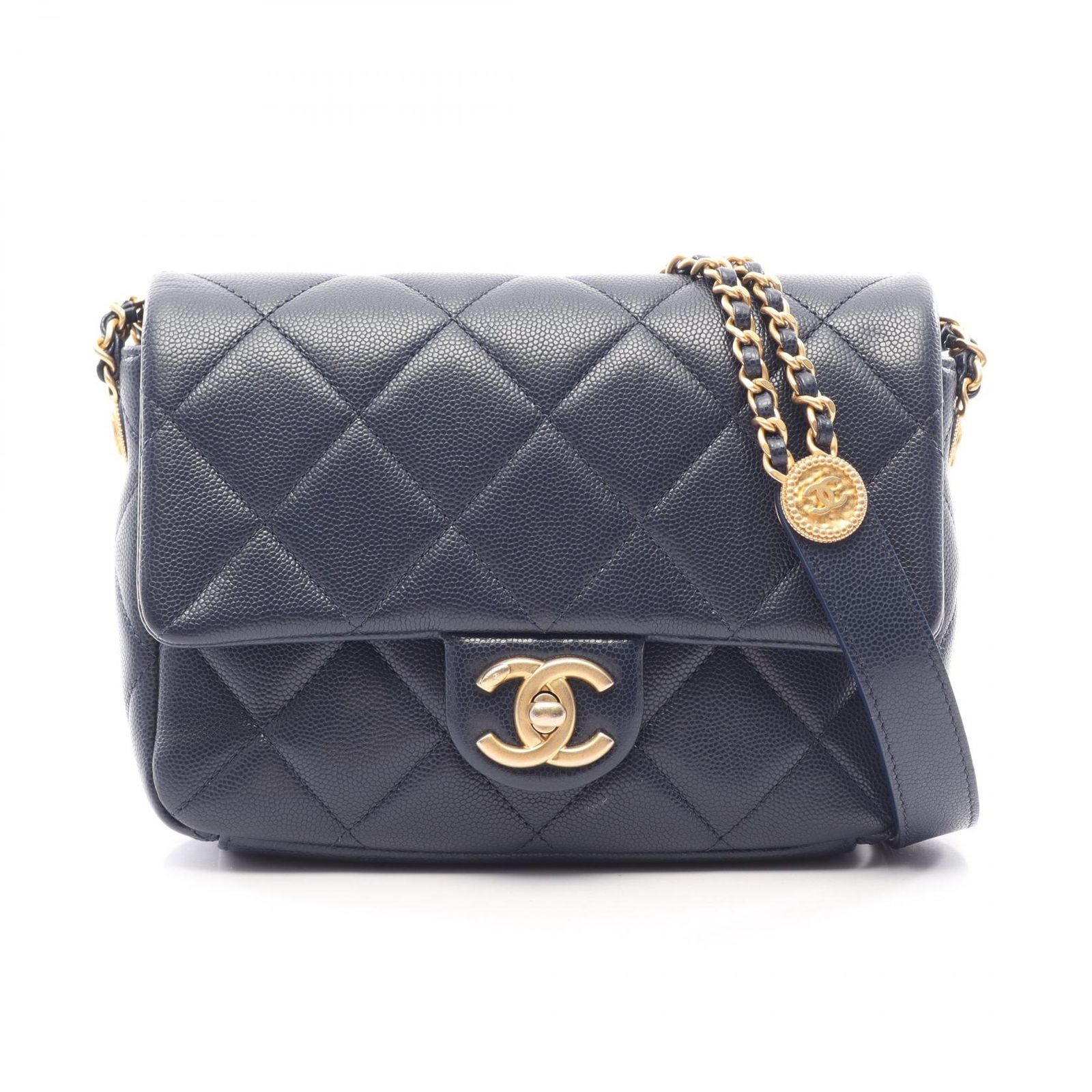 シャネル CHANEL ショルダーバッグ マトラッセ AS3369 ネイビー キャビアスキン(グレインドカーフ) マトラッセ スモールフラップ チェーンショルダー レディース 261,360円