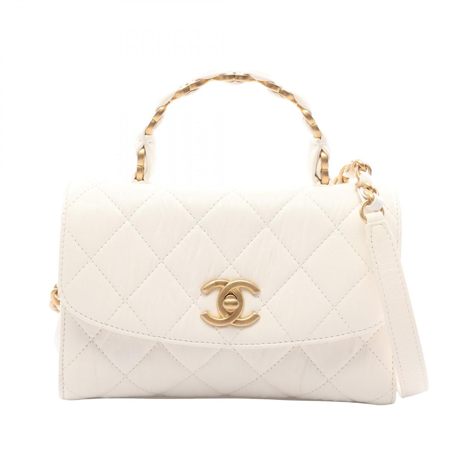 シャネル CHANEL ショルダーバッグ マトラッセ トップハンドル 2WAY AS2478 ホワイト レザー マトラッセ トップハンドル 2wayチェーンショルダー レディース Used A