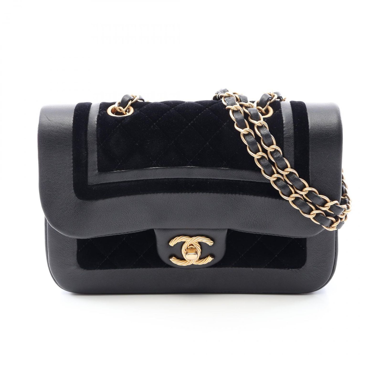 シャネル CHANEL ショルダーバッグ マトラッセ チェーンショルダー ブラック ラムスキン（羊革） ファブリック マトラッセ チェーンショルダー レディース
