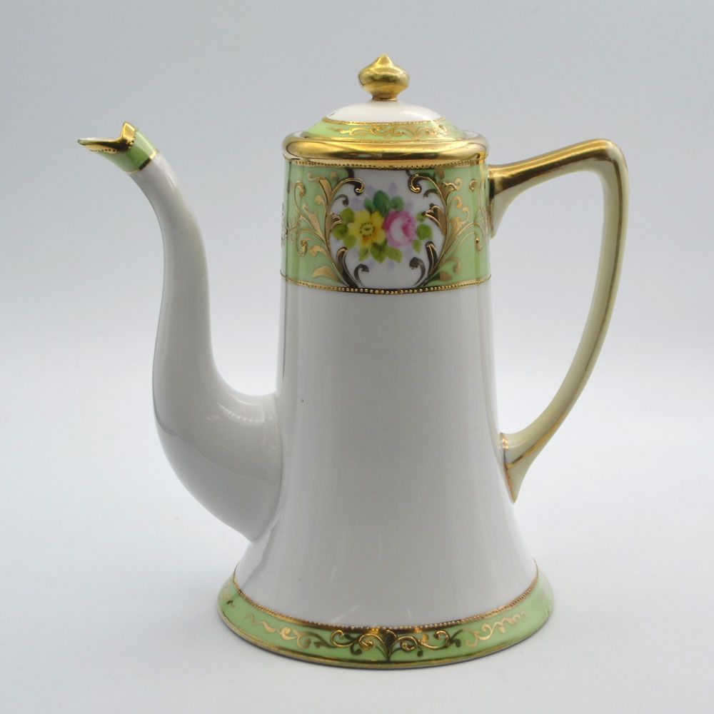 訳あり アンティーク 食器 コーヒーポット Noritake オールドノリタケ 薔薇 ハンドペイント 金盛 英国輸出用 マルキ印 1911-1941年頃 [19A295]