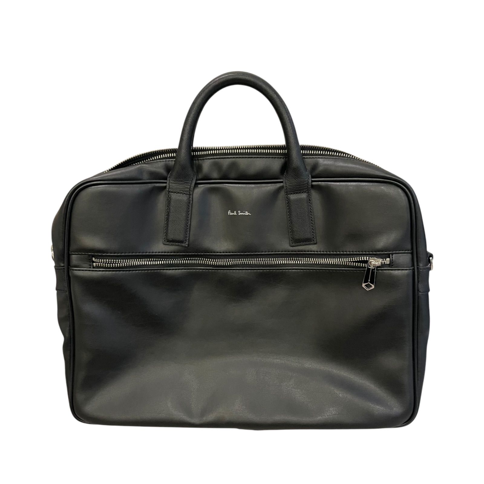 【美品】ポールスミス Paul Smith グラナダ3 2WAYブリーフケース ビジネスバッグ PSN661 ブラック 黒 シルバー PVC 牛革 カーフレザー A4・PC収納可 スーツ メンズ 男性 ショルダーバッグ ハンドバッグ 日本製 通勤バッグ 社会人