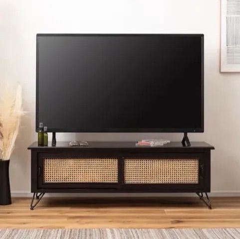 東谷 テレビボード PM-335BK ローボード TVボード ラタン 籐 天然木 ミンディ 収納 AVラック 木製 ナチュラル ブラック ベージュ 北欧 韓国インテリア おしゃれ