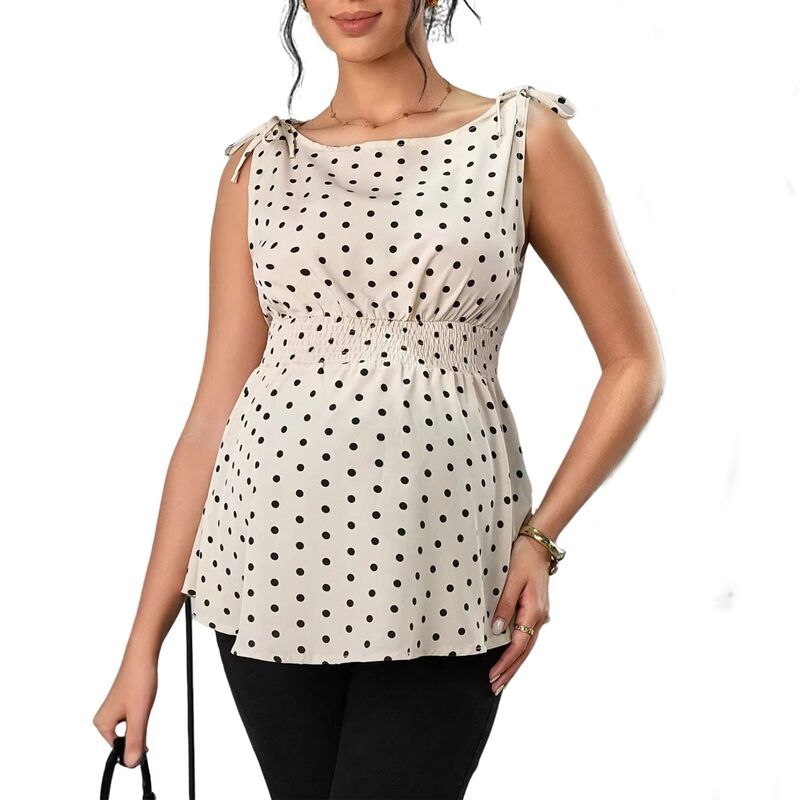 【送料無料】 エリートスピリット レディース シャツ トップス Women Maternity Polka Dot Tie Straps Tank Top Summer Casual Smocked 8,840円