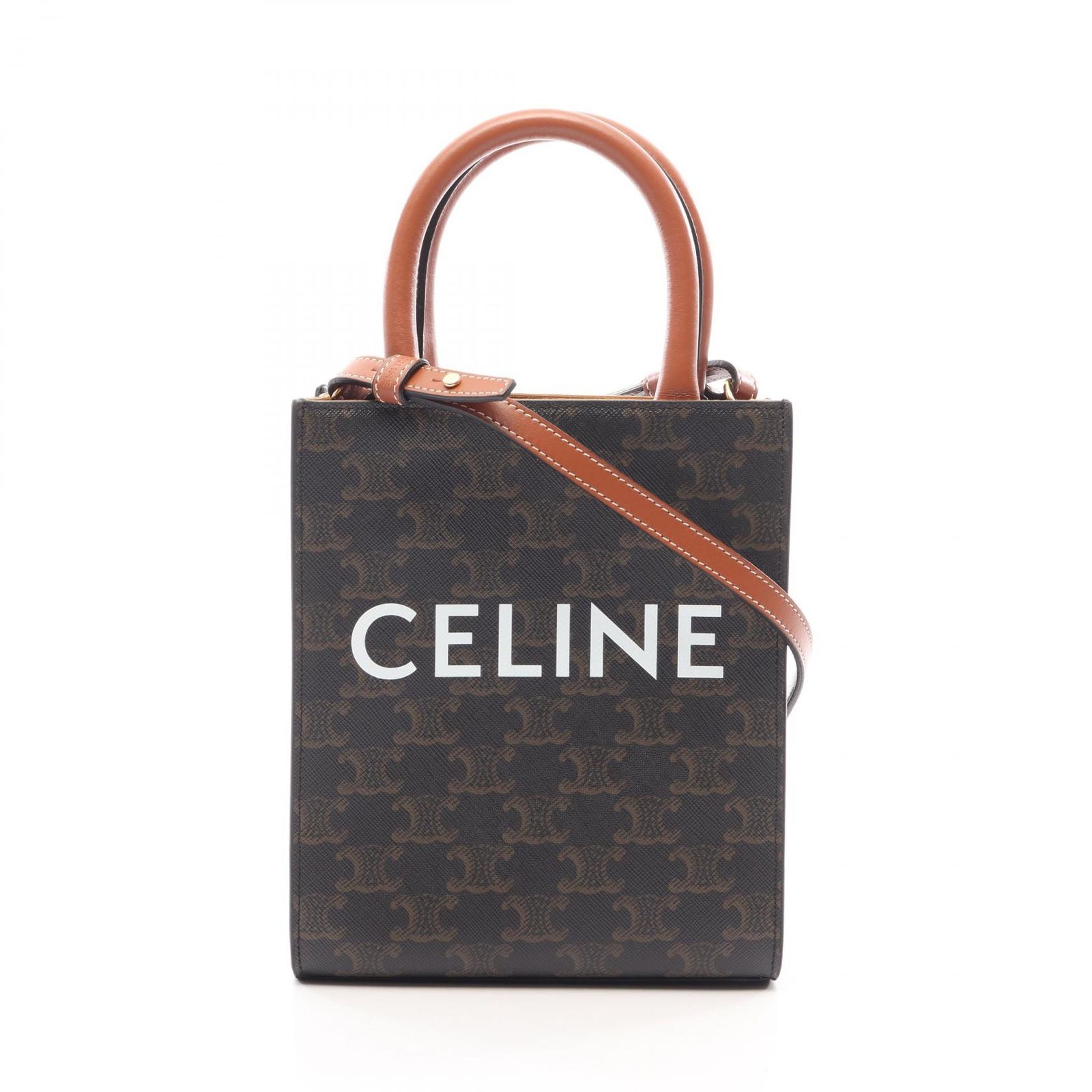 セリーヌ CELINE ハンドバッグ ミニ バーティカル カバ トリオンフ 2WAY ブラウン/ブラック/ホワイト PVCコーティングキャンバス トリオンフ バーティカル カバ ミニ