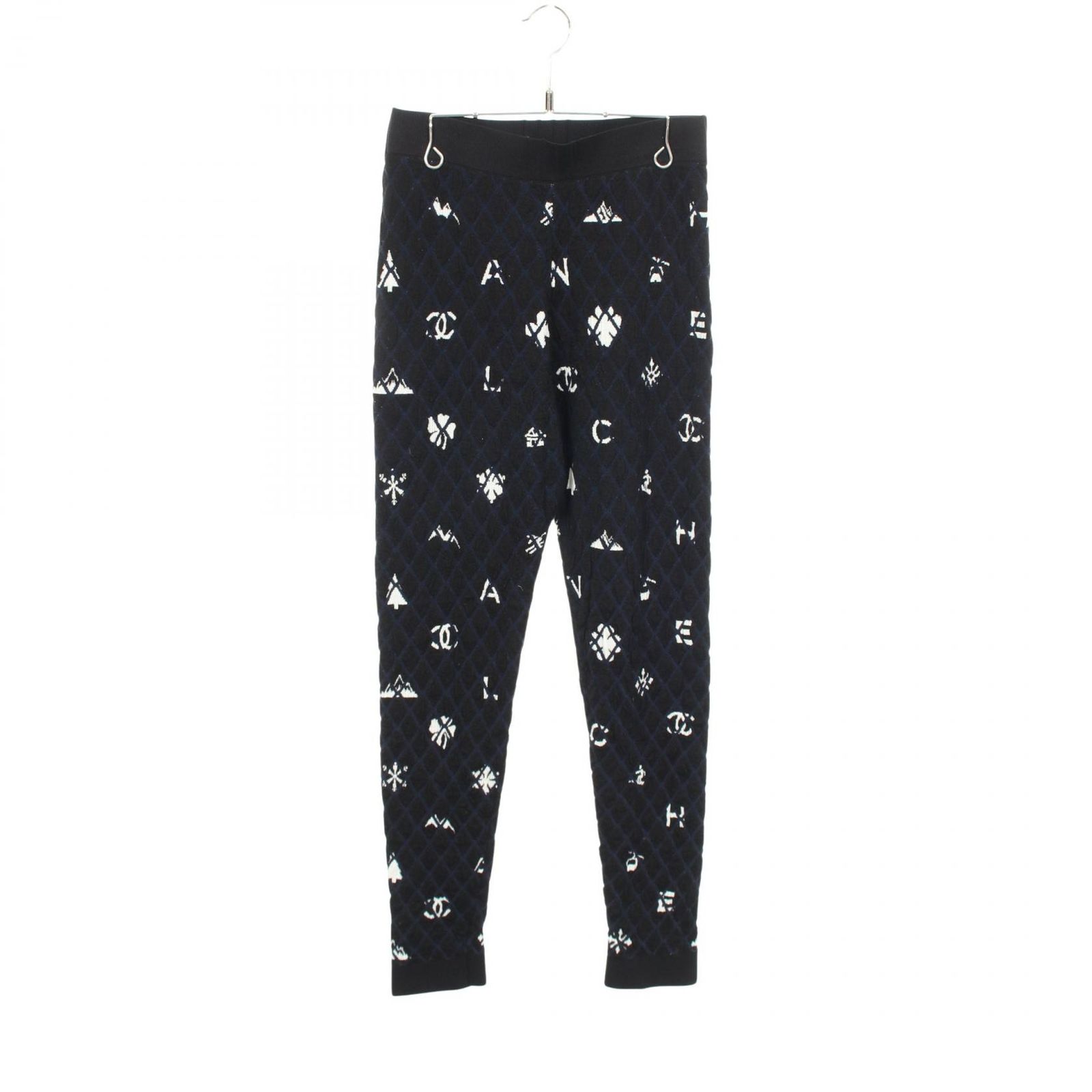 シャネル CHANEL パンツ ココマーク ダイヤ柄 ニットレギンス クロ/ネイビー カシミヤ ウール ニットレギンス レディース Used A