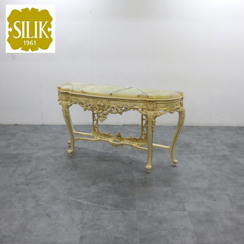 最高峰 SILIK シリック コンソールテーブル 飾り棚/壁面テーブル 大理石 ヨーロピアン アンティーク ロココ調 クラック塗装 4本脚