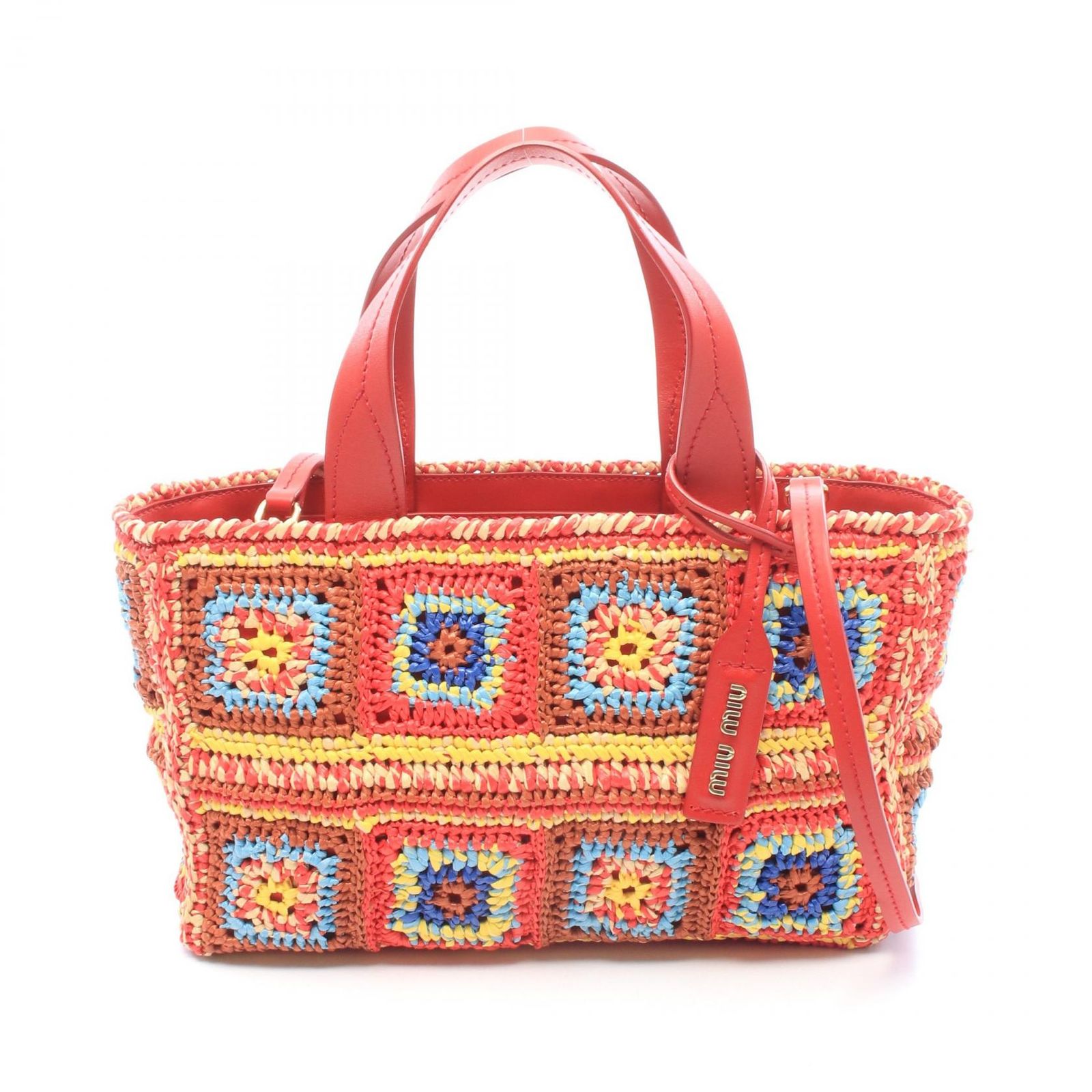 Miu Miu ミュウ ミュウ RAFIA CROCHET パッチワーク 2WAY ハンドバッグ