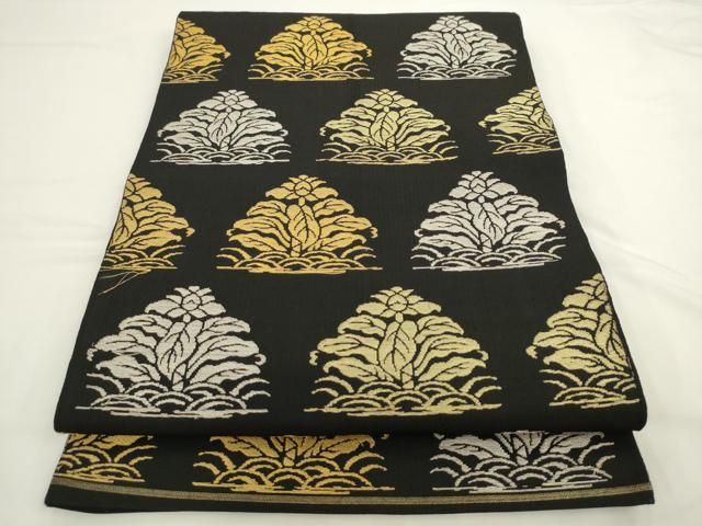 平和屋着物●全通柄　本袋帯　名物裂　黒地　金銀糸　正絹　逸品　AABL2304pf
